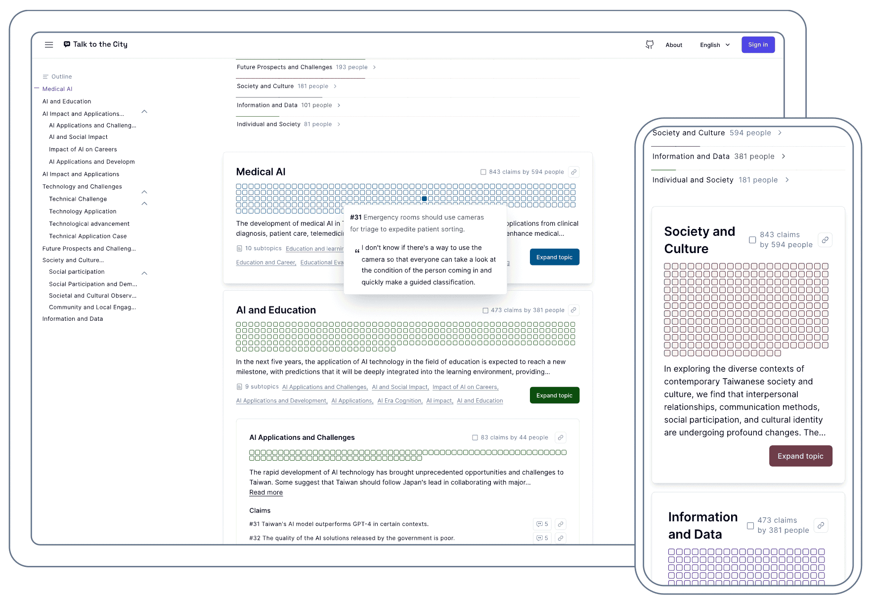 Talk to the City product interface dashboard